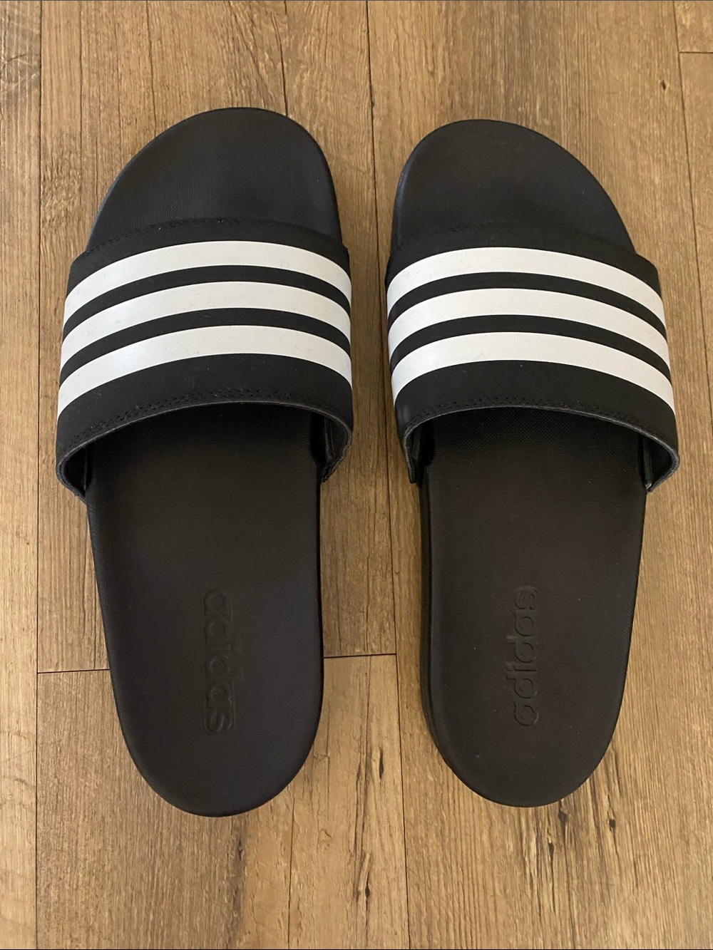 adidas Black Slide Sandals with White Stripes